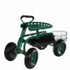Sunnydaze Decor Green Steel Rolling Garden Cart with Steering Handle, Seat and Tray