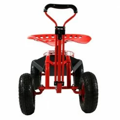 Sunnydaze Decor Red Steel Rolling Garden Cart with Steering Handle, Seat and Tray -Sunnydaze Decor Sales sunnydaze decor planter caddies qh rcp035 rd 4f 1000