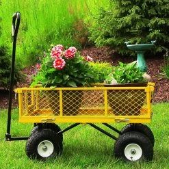 Sunnydaze Decor Yellow Steel Utility Cart with Removable Folding Sides 17 Sunnydaze Decor Yellow Steel Utility Cart with Removable Folding Sides -Sunnydaze Decor Sales sunnydaze decor planter caddies qh uc995 yw 31 1000