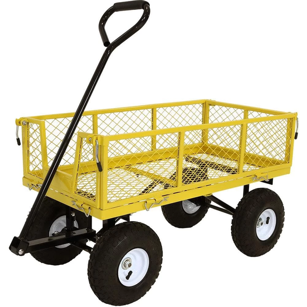 Sunnydaze Decor Yellow Steel Utility Cart with Removable Folding Sides 1 Sunnydaze Decor Yellow Steel Utility Cart with Removable Folding Sides