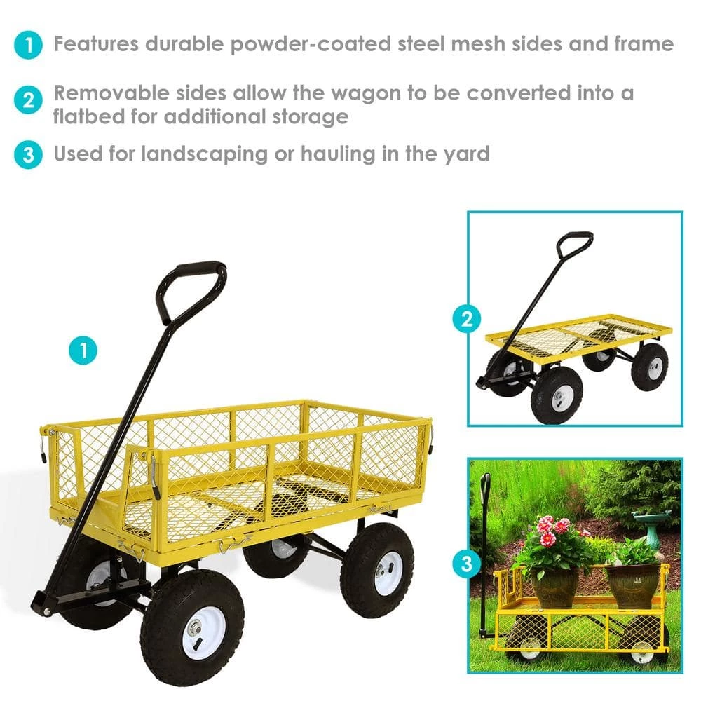 Sunnydaze Decor Yellow Steel Utility Cart with Removable Folding Sides 2 Sunnydaze Decor Yellow Steel Utility Cart with Removable Folding Sides - Image 2