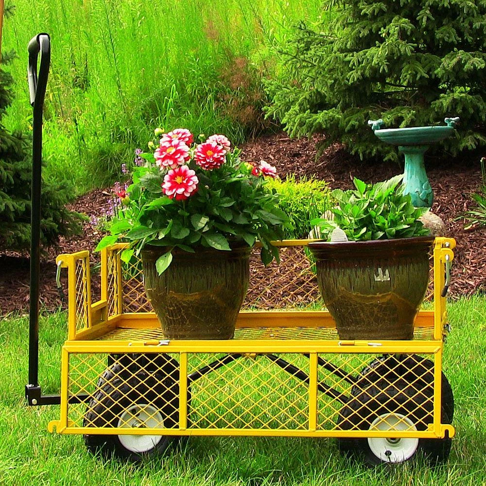 Sunnydaze Decor Yellow Steel Utility Cart with Removable Folding Sides 8 Sunnydaze Decor Yellow Steel Utility Cart with Removable Folding Sides - Image 8
