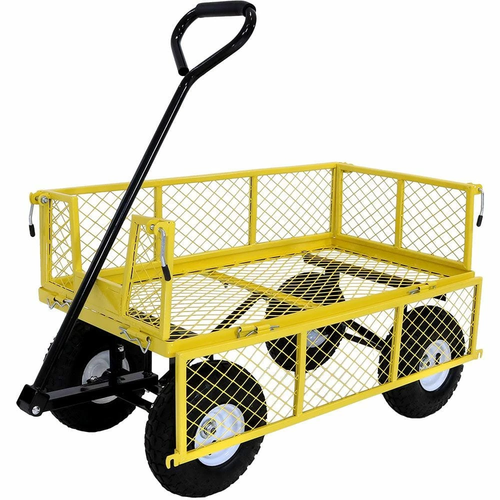 Sunnydaze Decor Yellow Steel Utility Cart with Removable Folding Sides 3 Sunnydaze Decor Yellow Steel Utility Cart with Removable Folding Sides - Image 3