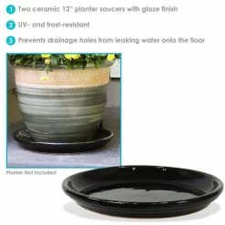 Sunnydaze Decor 2 Sunnydaze 12 in. Obsidian Ceramic Planter Saucers -Sunnydaze Decor Sales sunnydaze decor planter saucers ap 013 1f 1000