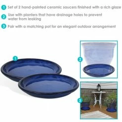 Sunnydaze Decor 14.25 in. Imperial Blue Ceramic Planter Saucer (Set of 2) -Sunnydaze Decor Sales sunnydaze decor planter saucers ap 220 76 1000