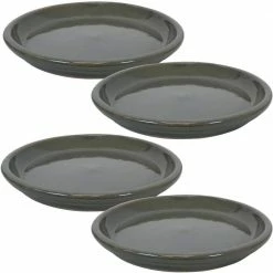Sunnydaze Decor 12 in. Gray Ceramic Planter Saucer (Set of 4)
