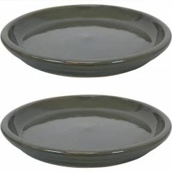 Sunnydaze Decor 14.25 in. Gray Ceramic Planter Saucer (Set of 2)