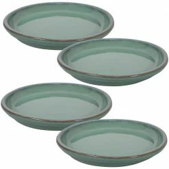 Sunnydaze Decor 12 in. Seafoam Ceramic Planter Saucer (Set of 4)