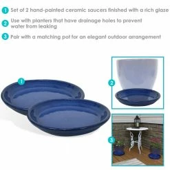 Sunnydaze Decor 11.75 in. Imperial Blue Ceramic Planter Saucer (Set of 2) -Sunnydaze Decor Sales sunnydaze decor planter saucers ap 268 fa 1000