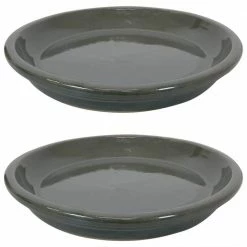 Sunnydaze Decor 11.75 in. Gray Ceramic Planter Saucer (Set of 2)