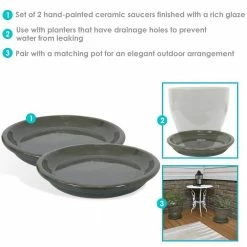 Sunnydaze Decor 11.75 in. Gray Ceramic Planter Saucer (Set of 2) -Sunnydaze Decor Sales sunnydaze decor planter saucers ap 275 76 1000