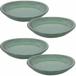 Sunnydaze Decor 9 in. Seafoam Ceramic Planter Saucer (Set of 4)