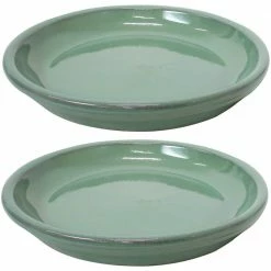 Sunnydaze Decor 9.75 in. Seafoam Ceramic Planter Saucer (Set of 2)