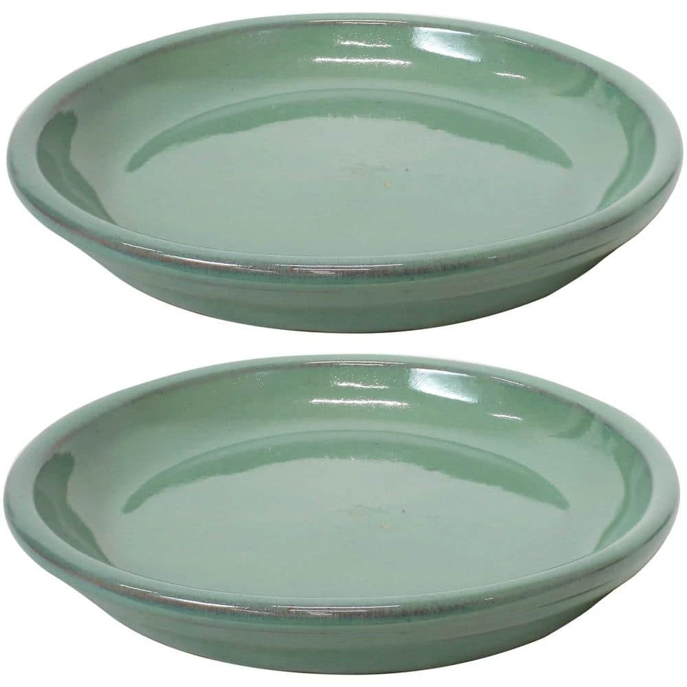 Sunnydaze Decor 9.75 in. Seafoam Ceramic Planter Saucer (Set of 2) 1 Sunnydaze Decor 9.75 in. Seafoam Ceramic Planter Saucer (Set of 2)