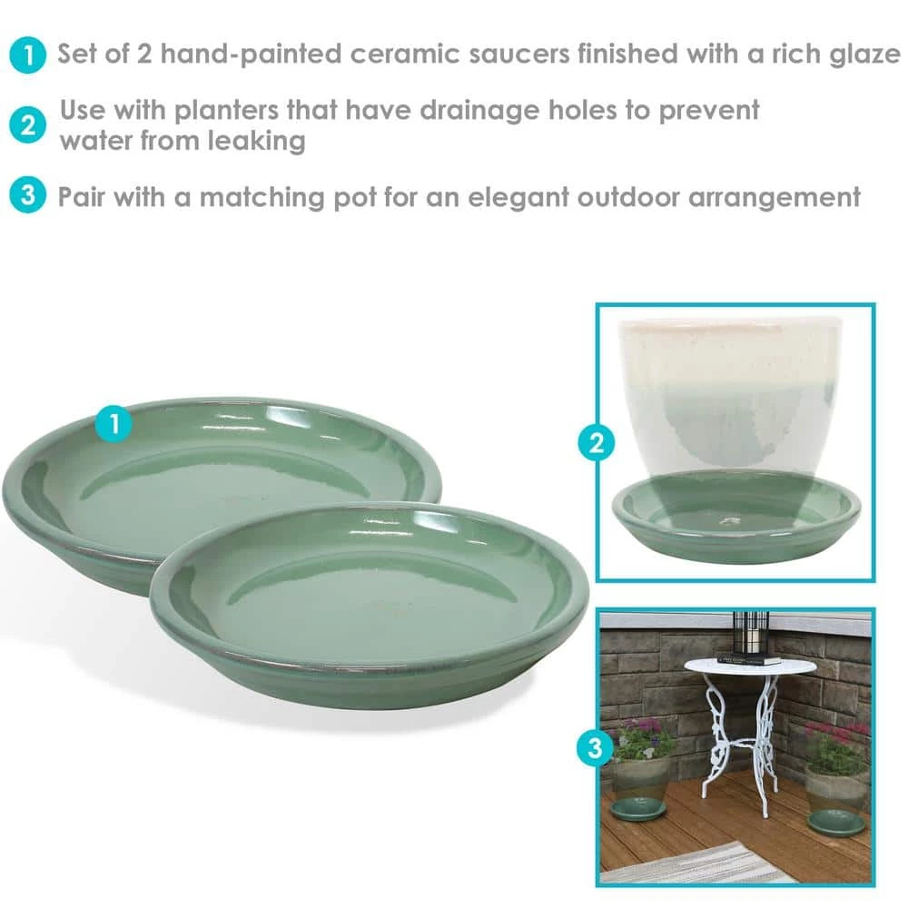 Sunnydaze Decor 9.75 in. Seafoam Ceramic Planter Saucer (Set of 2) 2 Sunnydaze Decor 9.75 in. Seafoam Ceramic Planter Saucer (Set of 2) - Image 2