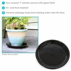Sunnydaze Decor 2 Sunnydaze 9 in. Obsidian Ceramic Planter Saucers -Sunnydaze Decor Sales sunnydaze decor planter saucers ap 501 1f 1000