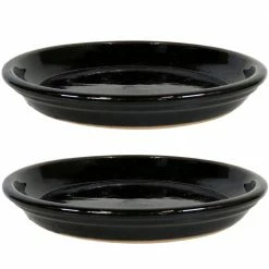 Sunnydaze Decor 2 Sunnydaze 9 in. Obsidian Ceramic Planter Saucers