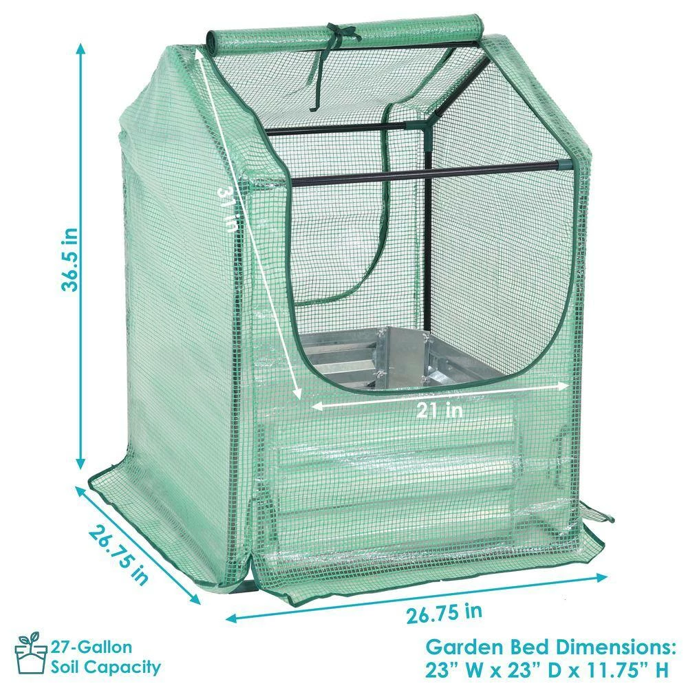 Sunnydaze Decor Sunnydaze 2 ft. x 2 ft. x 3 ft. - Steel and Polyethylene - Green - Raised Garden Bed and Greenhouse 3 Sunnydaze Decor Sunnydaze 2 ft. x 2 ft. x 3 ft. - Steel and Polyethylene - Green - Raised Garden Bed and Greenhouse - Image 3