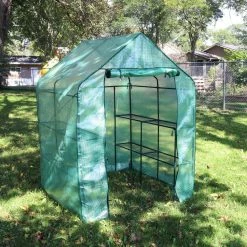 Sunnydaze Decor Sunnydaze 4 ft. x 4 ft. Green Grandeur Walk-In Greenhouse with 4 Shelves for Outdoors -Sunnydaze Decor Sales sunnydaze decor portable greenhouses hgh 833 44 1000
