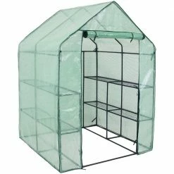 Sunnydaze Decor Sunnydaze 4 ft. x 4 ft. Green Grandeur Walk-In Greenhouse with 4 Shelves for Outdoors