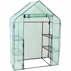 Sunnydaze Decor Sunnydaze 4 ft. x 2 ft. x 6 ft. Green Outdoor Portable Deluxe Walk-In Greenhouse with 4-Shelves