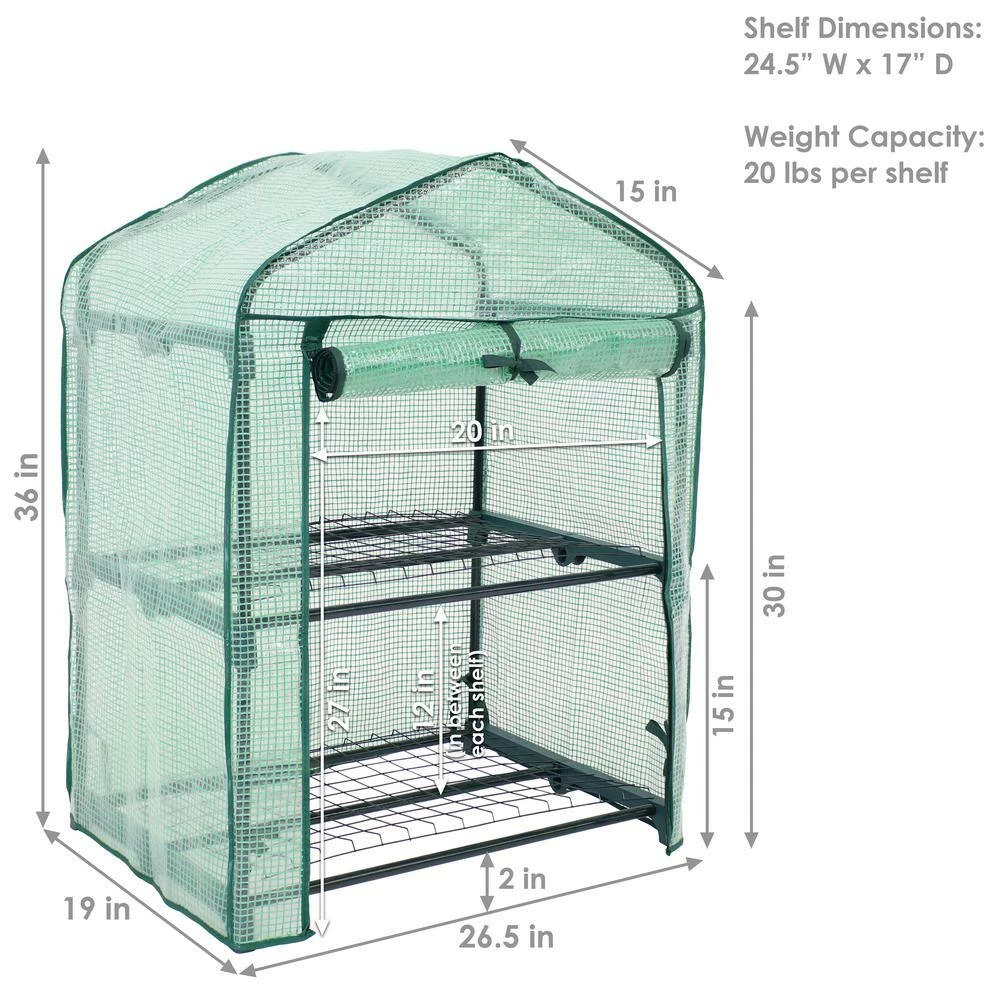 Sunnydaze Decor Sunnydaze 2 ft. 2.5 in. x 1 ft. 7 in. x 3 ft. Portable 2-Tier Mini Greenhouse for Outdoors - Green 5 Sunnydaze Decor Sunnydaze 2 ft. 2.5 in. x 1 ft. 7 in. x 3 ft. Portable 2-Tier Mini Greenhouse for Outdoors - Green - Image 5