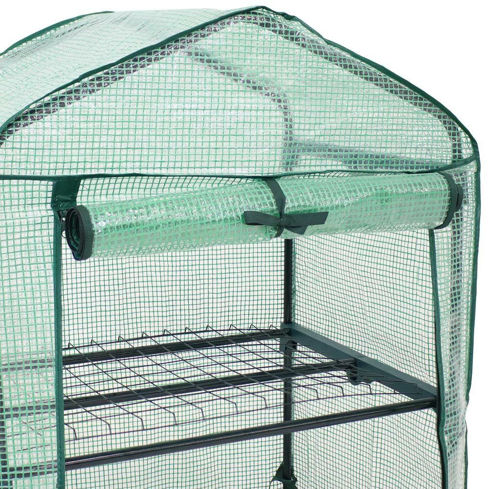 Sunnydaze Decor Sunnydaze 2 ft. 2.5 in. x 1 ft. 7 in. x 3 ft. Portable 2-Tier Mini Greenhouse for Outdoors - Green 4 Sunnydaze Decor Sunnydaze 2 ft. 2.5 in. x 1 ft. 7 in. x 3 ft. Portable 2-Tier Mini Greenhouse for Outdoors - Green - Image 4