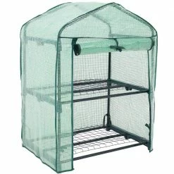 Sunnydaze Decor Sunnydaze 2 ft. 2.5 in. x 1 ft. 7 in. x 3 ft. Portable 2-Tier Mini Greenhouse for Outdoors - Green
