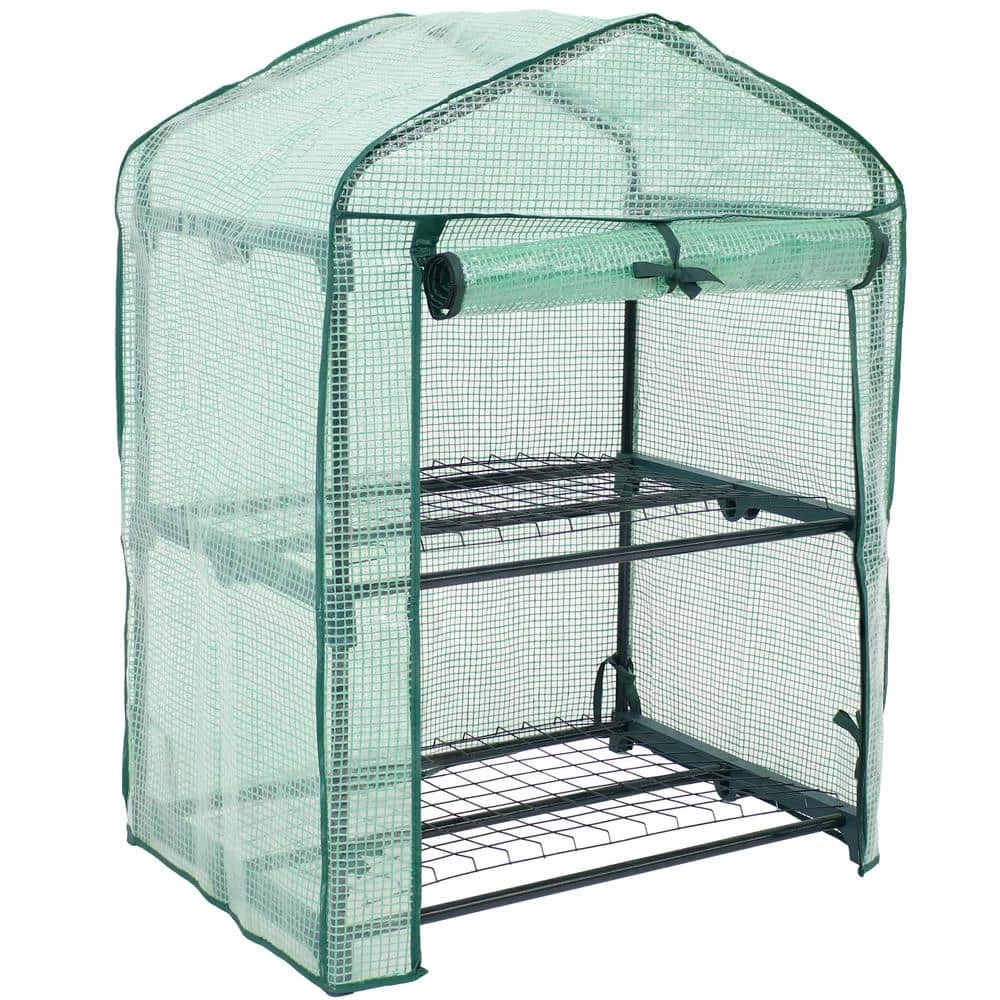 Sunnydaze Decor Sunnydaze 2 ft. 2.5 in. x 1 ft. 7 in. x 3 ft. Portable 2-Tier Mini Greenhouse for Outdoors - Green 1 Sunnydaze Decor Sunnydaze 2 ft. 2.5 in. x 1 ft. 7 in. x 3 ft. Portable 2-Tier Mini Greenhouse for Outdoors - Green