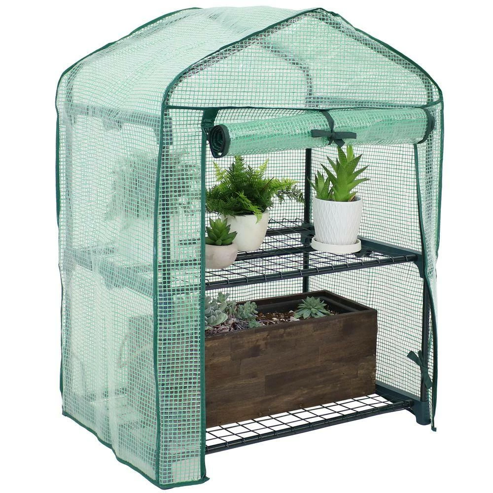 Sunnydaze Decor Sunnydaze 2 ft. 2.5 in. x 1 ft. 7 in. x 3 ft. Portable 2-Tier Mini Greenhouse for Outdoors - Green 8 Sunnydaze Decor Sunnydaze 2 ft. 2.5 in. x 1 ft. 7 in. x 3 ft. Portable 2-Tier Mini Greenhouse for Outdoors - Green - Image 8