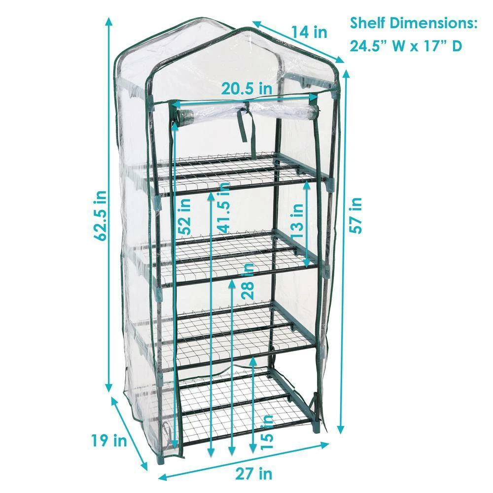 Sunnydaze Decor Sunnydaze 2 ft. 3 in. x 1 ft. 7 in. x 5 ft. 2.5 in. Portable 4-Tier Mini Greenhouse for Outdoors - Clear 5 Sunnydaze Decor Sunnydaze 2 ft. 3 in. x 1 ft. 7 in. x 5 ft. 2.5 in. Portable 4-Tier Mini Greenhouse for Outdoors - Clear - Image 5