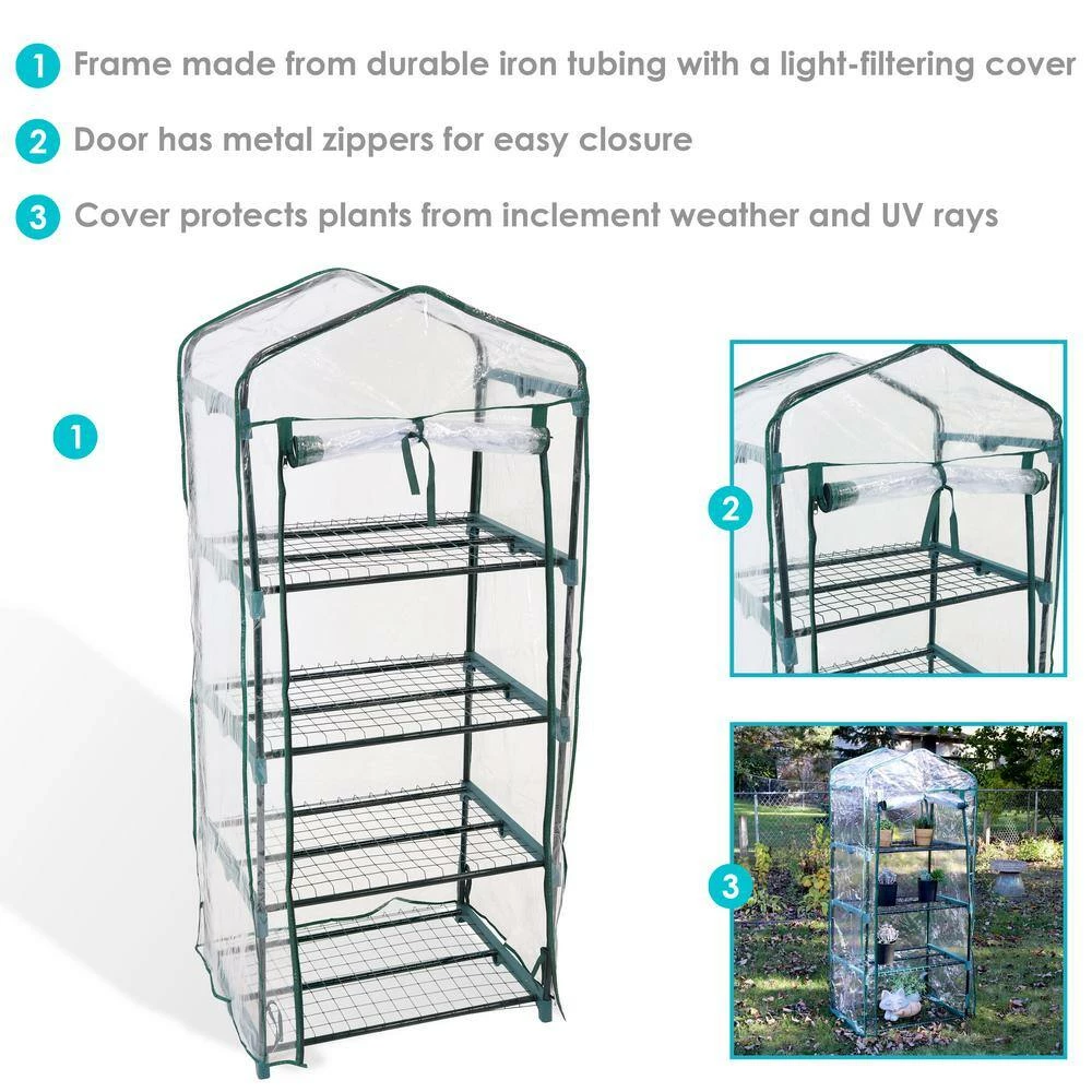 Sunnydaze Decor Sunnydaze 2 ft. 3 in. x 1 ft. 7 in. x 5 ft. 2.5 in. Portable 4-Tier Mini Greenhouse for Outdoors - Clear 2 Sunnydaze Decor Sunnydaze 2 ft. 3 in. x 1 ft. 7 in. x 5 ft. 2.5 in. Portable 4-Tier Mini Greenhouse for Outdoors - Clear - Image 2