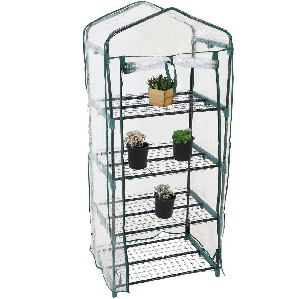 Sunnydaze Decor Sunnydaze 2 ft. 3 in. x 1 ft. 7 in. x 5 ft. 2.5 in. Portable 4-Tier Mini Greenhouse for Outdoors - Clear 8 Sunnydaze Decor Sunnydaze 2 ft. 3 in. x 1 ft. 7 in. x 5 ft. 2.5 in. Portable 4-Tier Mini Greenhouse for Outdoors - Clear - Image 8