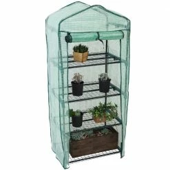 Sunnydaze Decor Sunnydaze 2 ft. 3 in. x 1 ft. 7 in. x 5 ft. 2.5 in. Portable 4-Tier Mini Greenhouse for Outdoors - Green -Sunnydaze Decor Sales sunnydaze decor portable greenhouses hgh 949 76 1000
