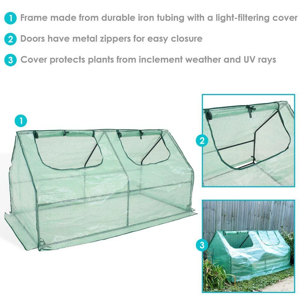 Sunnydaze Decor Sunnydaze 5 ft./11 in. x 2 ft./11 in. x 2 ft./11.5 in. Green Portable Mini Cloche Greenhouse with Zippered Doors 2 Sunnydaze Decor Sunnydaze 5 ft./11 in. x 2 ft./11 in. x 2 ft./11.5 in. Green Portable Mini Cloche Greenhouse with Zippered Doors - Image 2