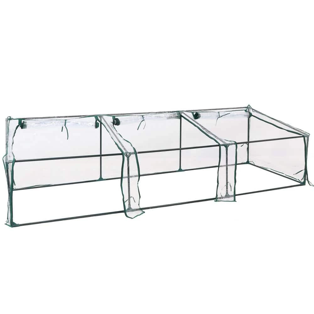 Sunnydaze Decor Sunnydaze 8 ft./11 in. W x 3 ft./2 in. x 2 ft./3 in. Clear Mini Slanted Cloche Greenhouse with Zippered Doors 1 Sunnydaze Decor Sunnydaze 8 ft./11 in. W x 3 ft./2 in. x 2 ft./3 in. Clear Mini Slanted Cloche Greenhouse with Zippered Doors