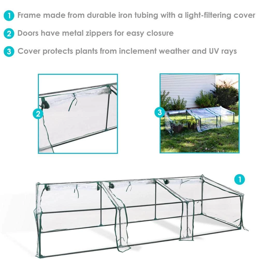Sunnydaze Decor Sunnydaze 8 ft./11 in. W x 3 ft./2 in. x 2 ft./3 in. Clear Mini Slanted Cloche Greenhouse with Zippered Doors 2 Sunnydaze Decor Sunnydaze 8 ft./11 in. W x 3 ft./2 in. x 2 ft./3 in. Clear Mini Slanted Cloche Greenhouse with Zippered Doors - Image 2