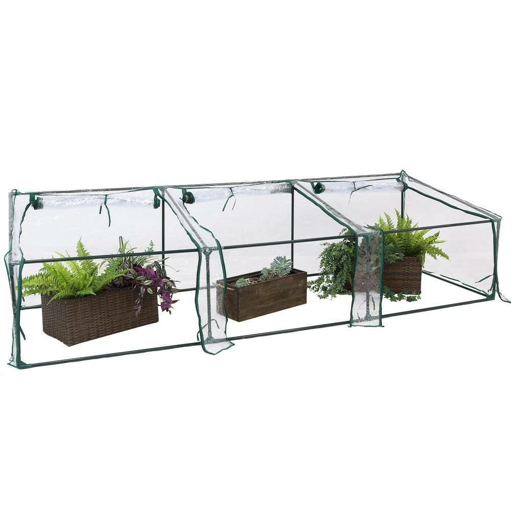 Sunnydaze Decor Sunnydaze 8 ft./11 in. W x 3 ft./2 in. x 2 ft./3 in. Clear Mini Slanted Cloche Greenhouse with Zippered Doors 8 Sunnydaze Decor Sunnydaze 8 ft./11 in. W x 3 ft./2 in. x 2 ft./3 in. Clear Mini Slanted Cloche Greenhouse with Zippered Doors - Image 8