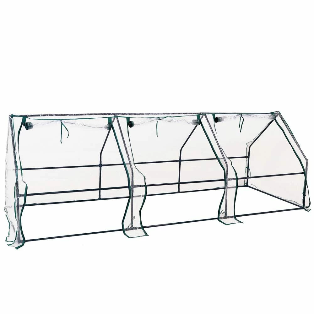 Sunnydaze Decor Sunnydaze 106 in. W x 34 in. D x 35.5 in. H PVC and Steel Seedling Cloche Mini Greenhouse with Zippered Doors - Clear 1 Sunnydaze Decor Sunnydaze 106 in. W x 34 in. D x 35.5 in. H PVC and Steel Seedling Cloche Mini Greenhouse with Zippered Doors - Clear