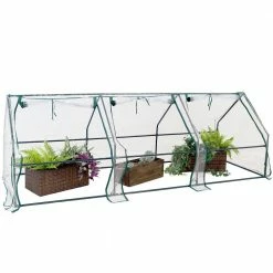 Sunnydaze Decor Sunnydaze 106 in. W x 34 in. D x 35.5 in. H PVC and Steel Seedling Cloche Mini Greenhouse with Zippered Doors - Clear 16 Sunnydaze Decor Sunnydaze 106 in. W x 34 in. D x 35.5 in. H PVC and Steel Seedling Cloche Mini Greenhouse with Zippered Doors - Clear -Sunnydaze Decor Sales sunnydaze decor portable greenhouses hgh 994 76 1000