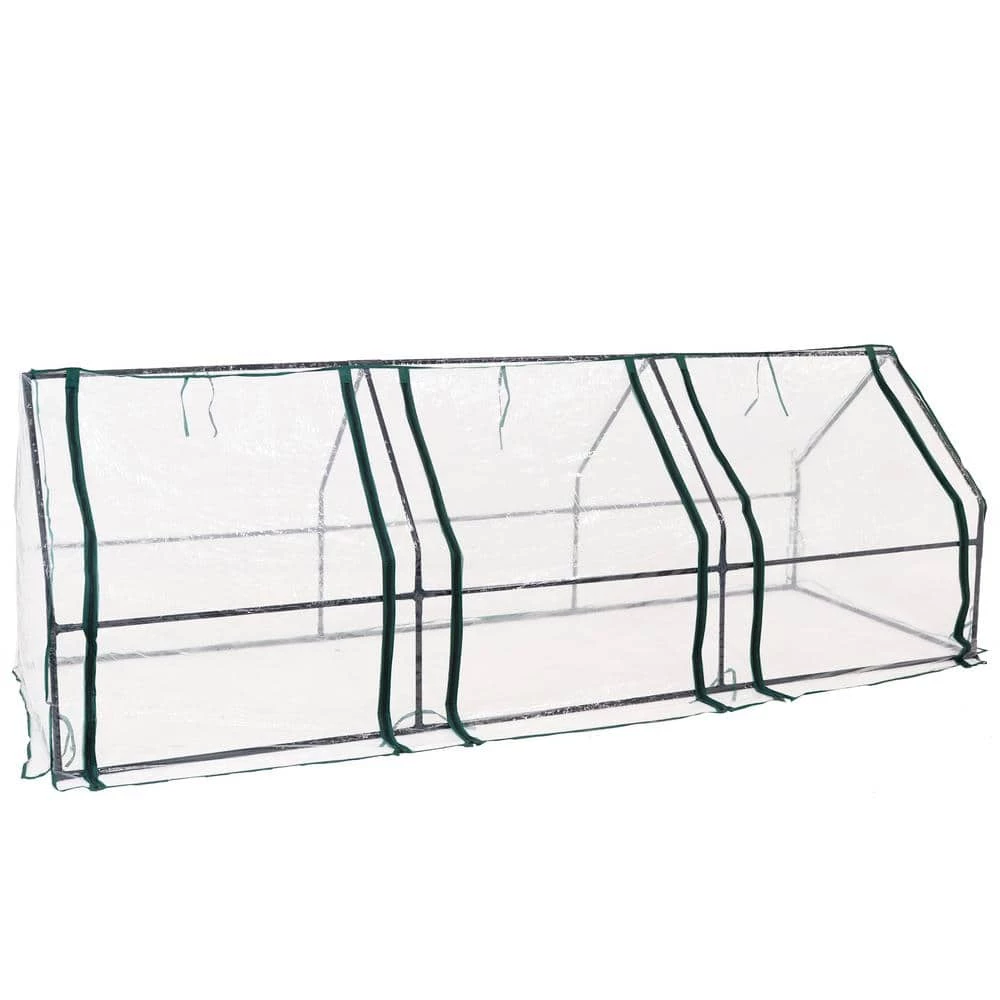 Sunnydaze Decor Sunnydaze 106 in. W x 34 in. D x 35.5 in. H PVC and Steel Seedling Cloche Mini Greenhouse with Zippered Doors - Clear 7 Sunnydaze Decor Sunnydaze 106 in. W x 34 in. D x 35.5 in. H PVC and Steel Seedling Cloche Mini Greenhouse with Zippered Doors - Clear - Image 7