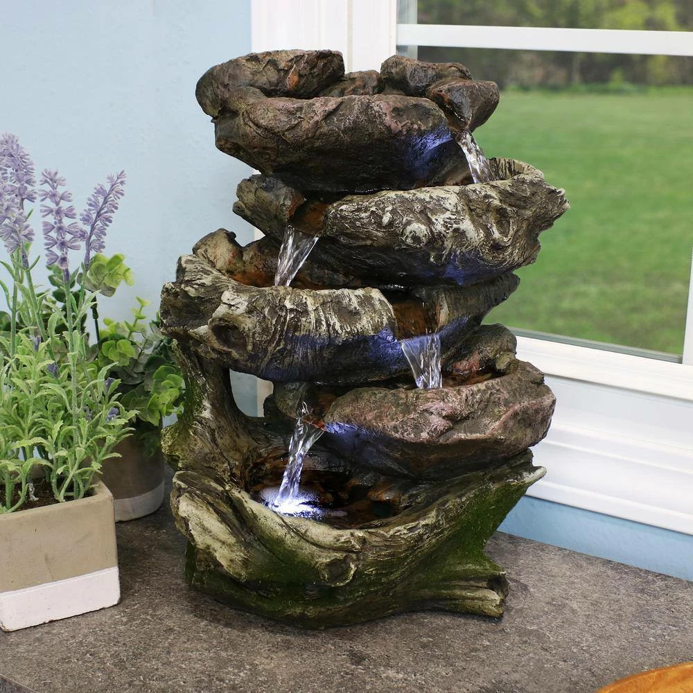 Sunnydaze Decor 14 in. 5-Step Rock Falls Tabletop Fountain with LED Lights 8 Sunnydaze Decor 14 in. 5-Step Rock Falls Tabletop Fountain with LED Lights - Image 8