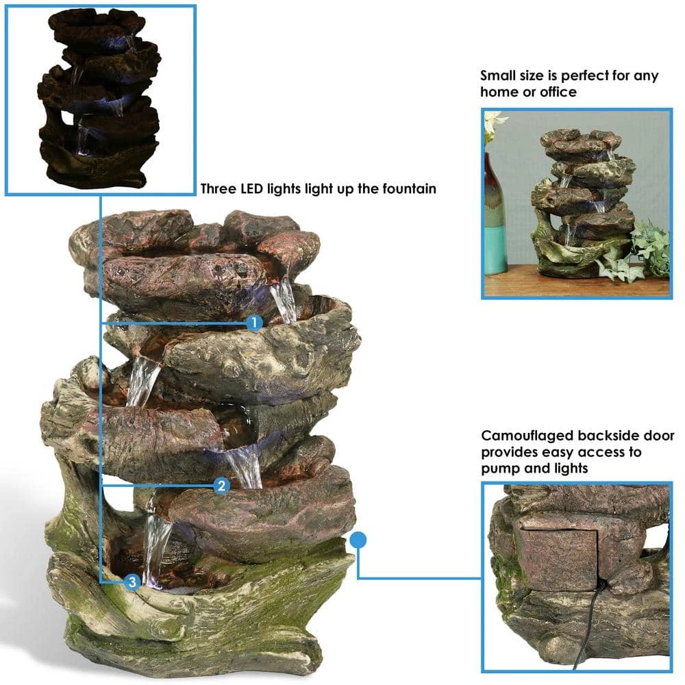 Sunnydaze Decor 14 in. 5-Step Rock Falls Tabletop Fountain with LED Lights 5 Sunnydaze Decor 14 in. 5-Step Rock Falls Tabletop Fountain with LED Lights - Image 5