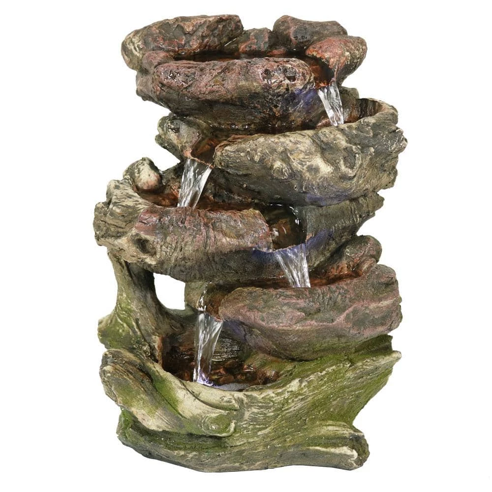 Sunnydaze Decor 14 in. 5-Step Rock Falls Tabletop Fountain with LED Lights 1 Sunnydaze Decor 14 in. 5-Step Rock Falls Tabletop Fountain with LED Lights