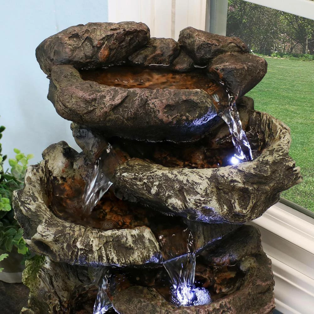 Sunnydaze Decor 14 in. 5-Step Rock Falls Tabletop Fountain with LED Lights 2 Sunnydaze Decor 14 in. 5-Step Rock Falls Tabletop Fountain with LED Lights - Image 2