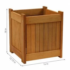 Sunnydaze Decor 16 in. Meranti Wood Outdoor Planter Box (Set of 2) -Sunnydaze Decor Sales teak oil finish sunnydaze decor planter boxes lam 608 1f 1000
