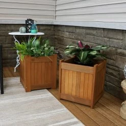 Sunnydaze Decor 16 in. Meranti Wood Outdoor Planter Box (Set of 2) -Sunnydaze Decor Sales teak oil finish sunnydaze decor planter boxes lam 608 31 1000