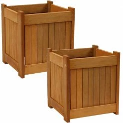 Sunnydaze Decor 16 in. Meranti Wood Outdoor Planter Box (Set of 2)