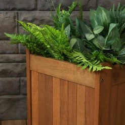 Sunnydaze Decor 16 in. Meranti Wood Outdoor Planter Box (Set of 2) -Sunnydaze Decor Sales teak oil finish sunnydaze decor planter boxes lam 608 76 1000