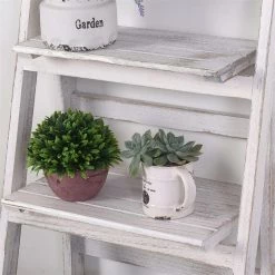 Dyiom 45 in. White Foldable Ladder Shelf Patio Rustic Wood Plant Stand with Shelves 4 Tier for Outdoor -Sunnydaze Decor Sales white dyiom plant stands b0832qtnmj 1f 1000